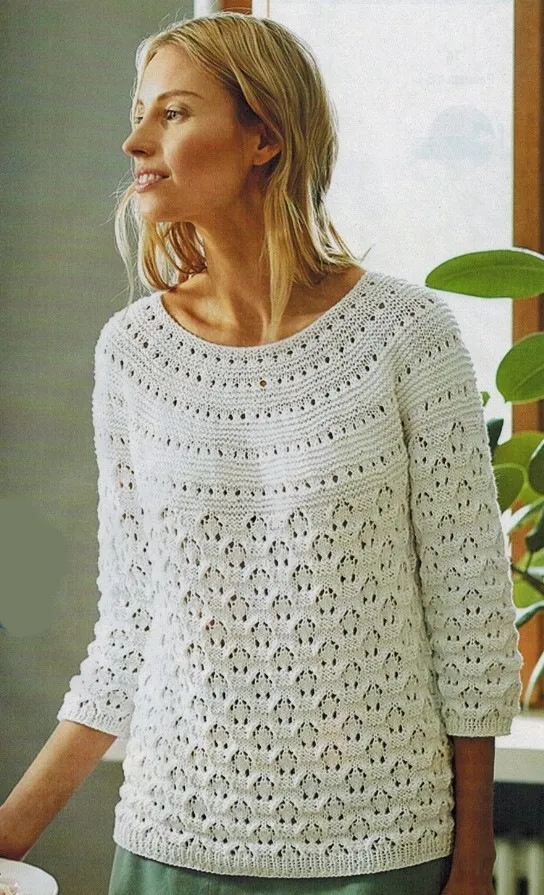 belyj azhurnyj pulover spicami - Вязаный ажурный пуловер спицами схемы и описание