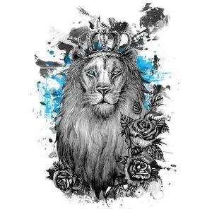Эскиз тату льва с голубым цветом