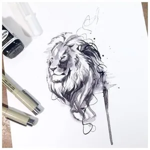 Эскиз тату льва в акварель-стиле