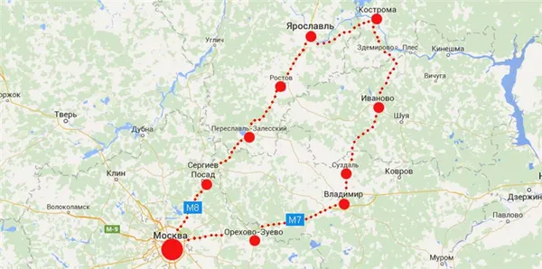 Карта городов Золотого кольца России
