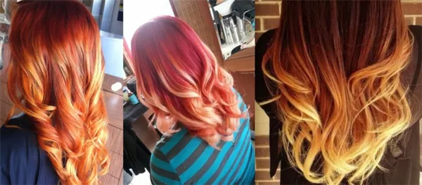 Балаяж на рыжих и красных волосах - пламенный эффект
