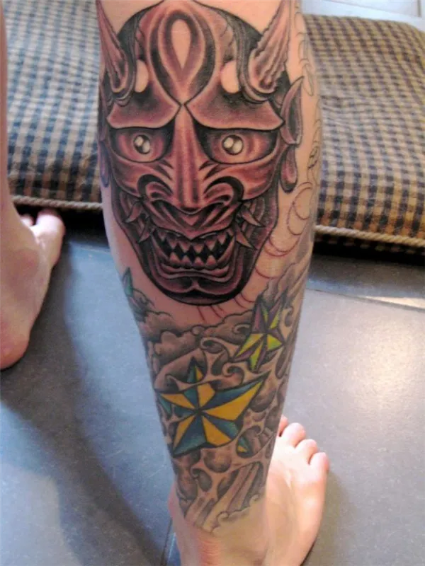 Значение татуировки маска Ханья. Японская маска демона. 5
