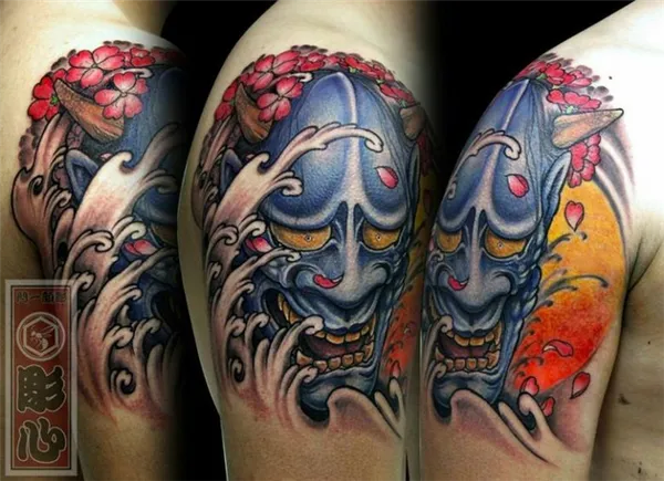 Значение татуировки маска Ханья. Японская маска демона. 4
