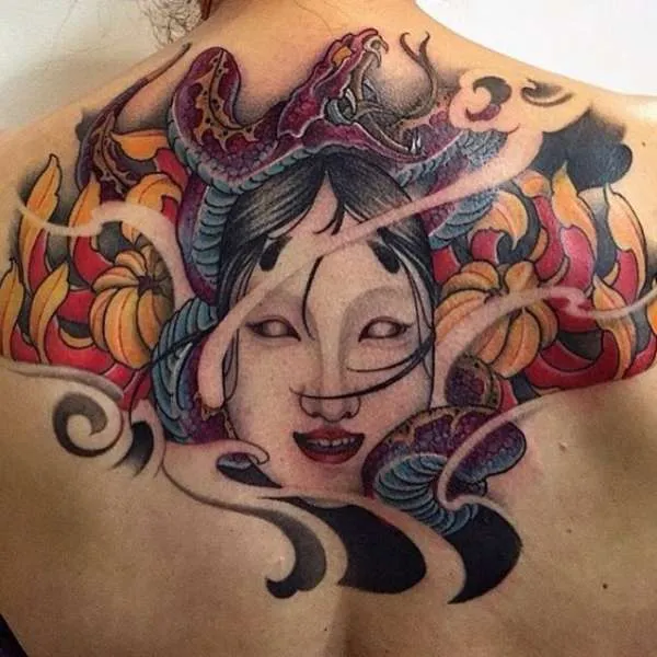 Значение татуировки маска Ханья. Японская маска демона. 9