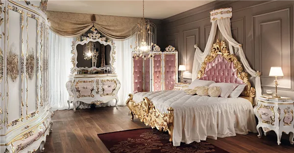 Пестрота комнаты, оформленной в стиле барокко, не даст ее владельцу заскучать