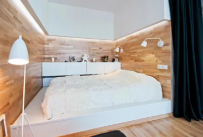 Ламинат на стене в спальне: 80 уютных вариантов отделки для минималистичных интерьеров. Ламинат на стене в спальне. 6