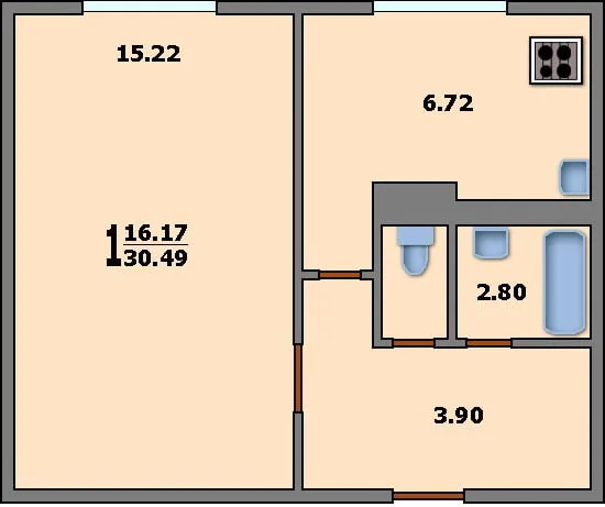 планировка 1-комнатной хрущевки серии К-7