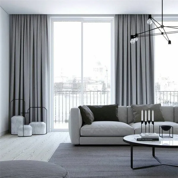 Серые шторы в интерьере гостиной, спальни или кухни, фото дизайн