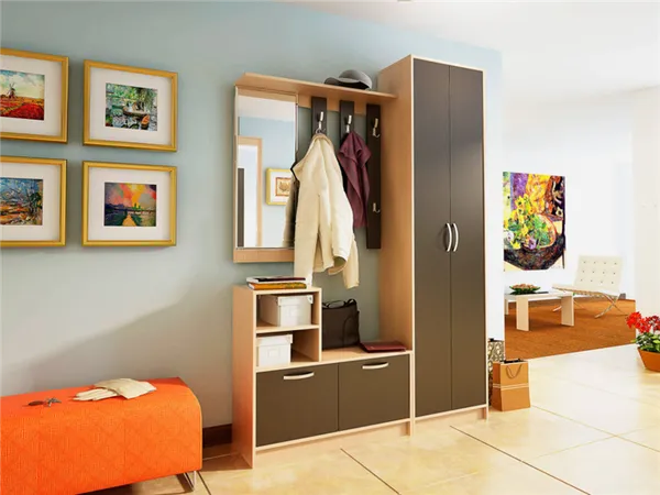 Фото мебельного гарнитура с двустворчатым шкафом в интерьере прихожей.