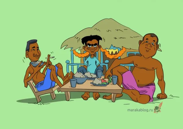 Карикатура на индусов за обедом