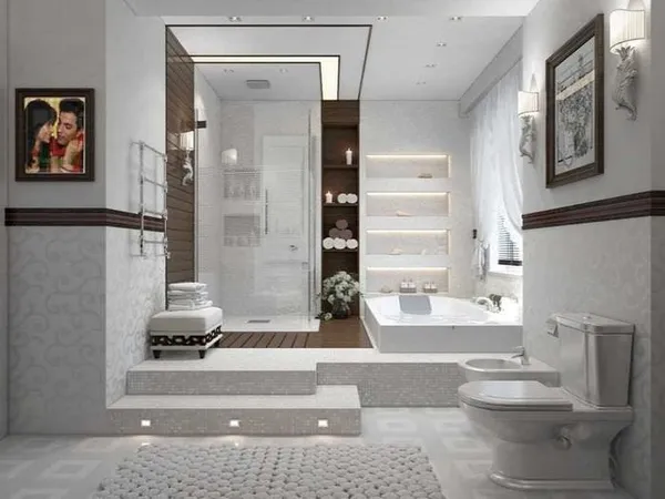 идея современного интерьера большой ванной