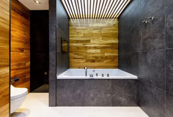 вариант современного дизайна большой ванной комнаты