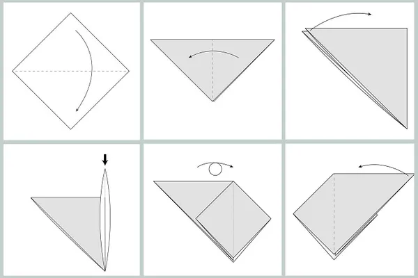 Складывание жураавля оригами: этапы 1-6