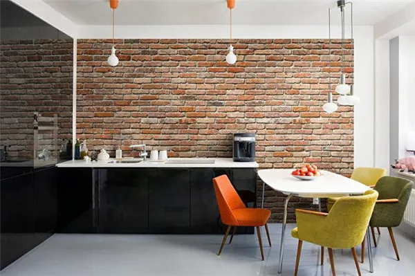 Кирпич на кухне - примеры стильного дизайна. Обои кирпичная стена. 11