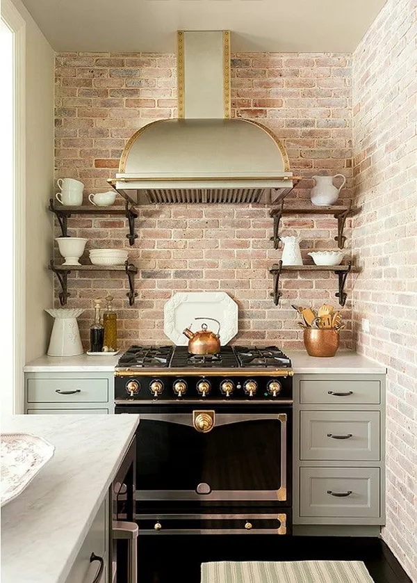 Кирпич на кухне - примеры стильного дизайна. Обои кирпичная стена. 24