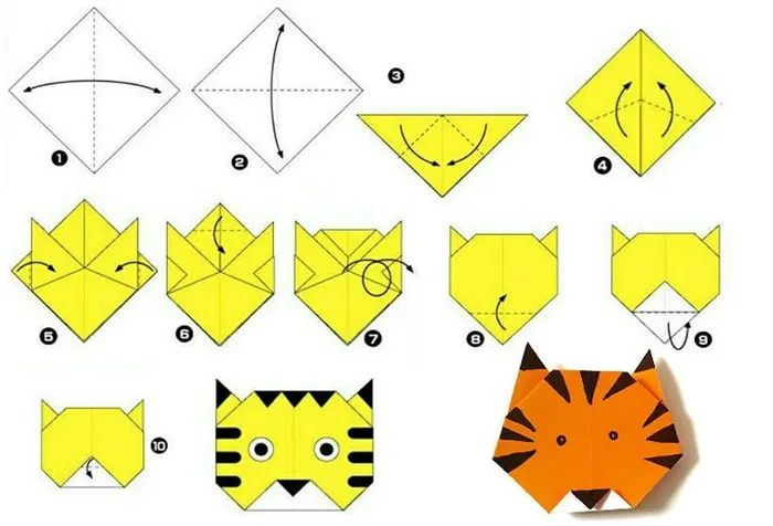Мастер-класс по сборке простой модели оригами-тигра №1