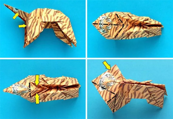 Делаем оригами в виде тигра оригами тигр из бумаги 3