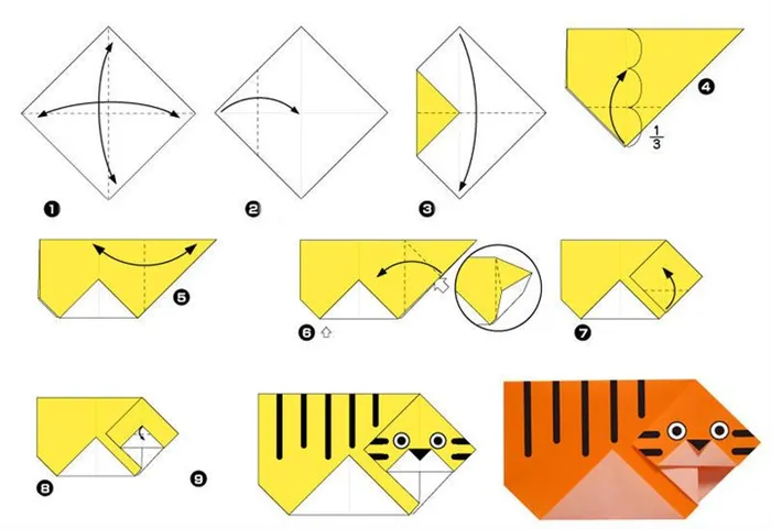 Мастер-класс по сборке простой модели оригами-тигра №2