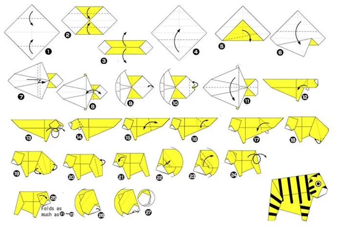 Мастер-класс по сборке простой модели оригами-тигра №3