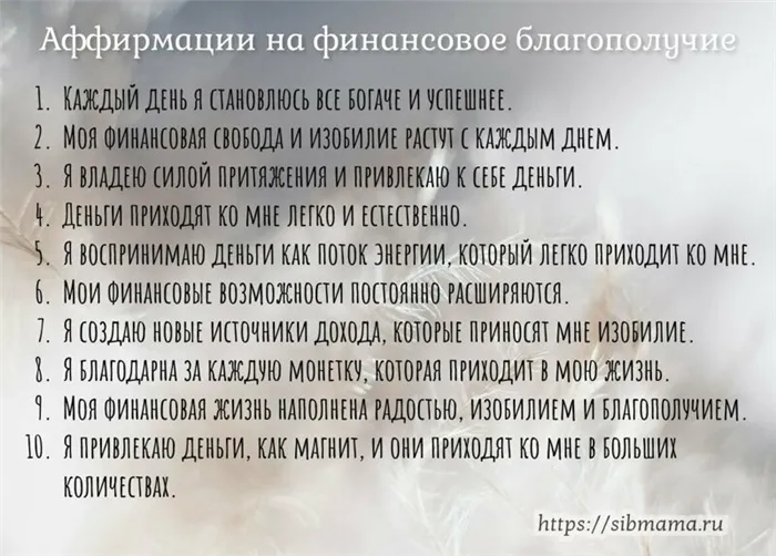 Финансовое благополучие: аффирмации, направленные на привлечение денежных средств и материального изобилия