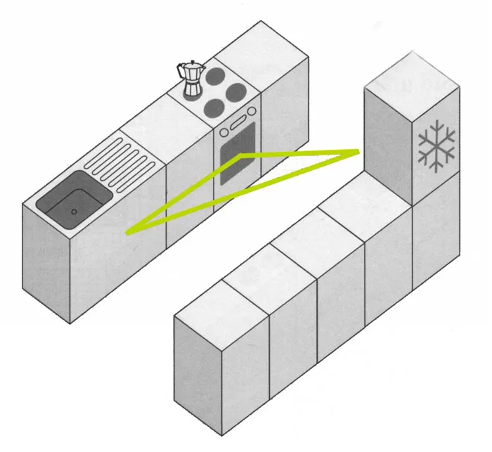 Схема двулинейной кухни от DaVita-мебель