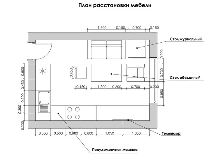 план расстановки мебели в кухне-гостиной